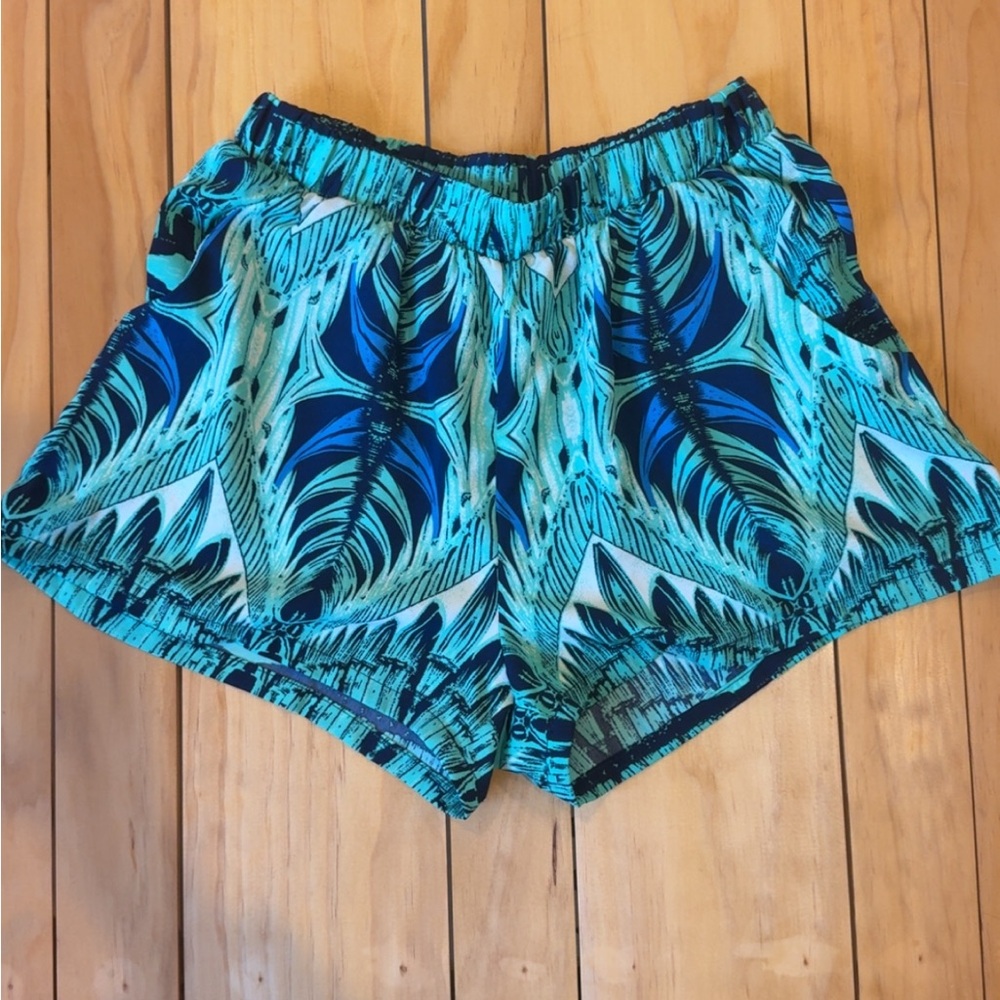 Tyche Blue and Green Patterned Athletic Shorts